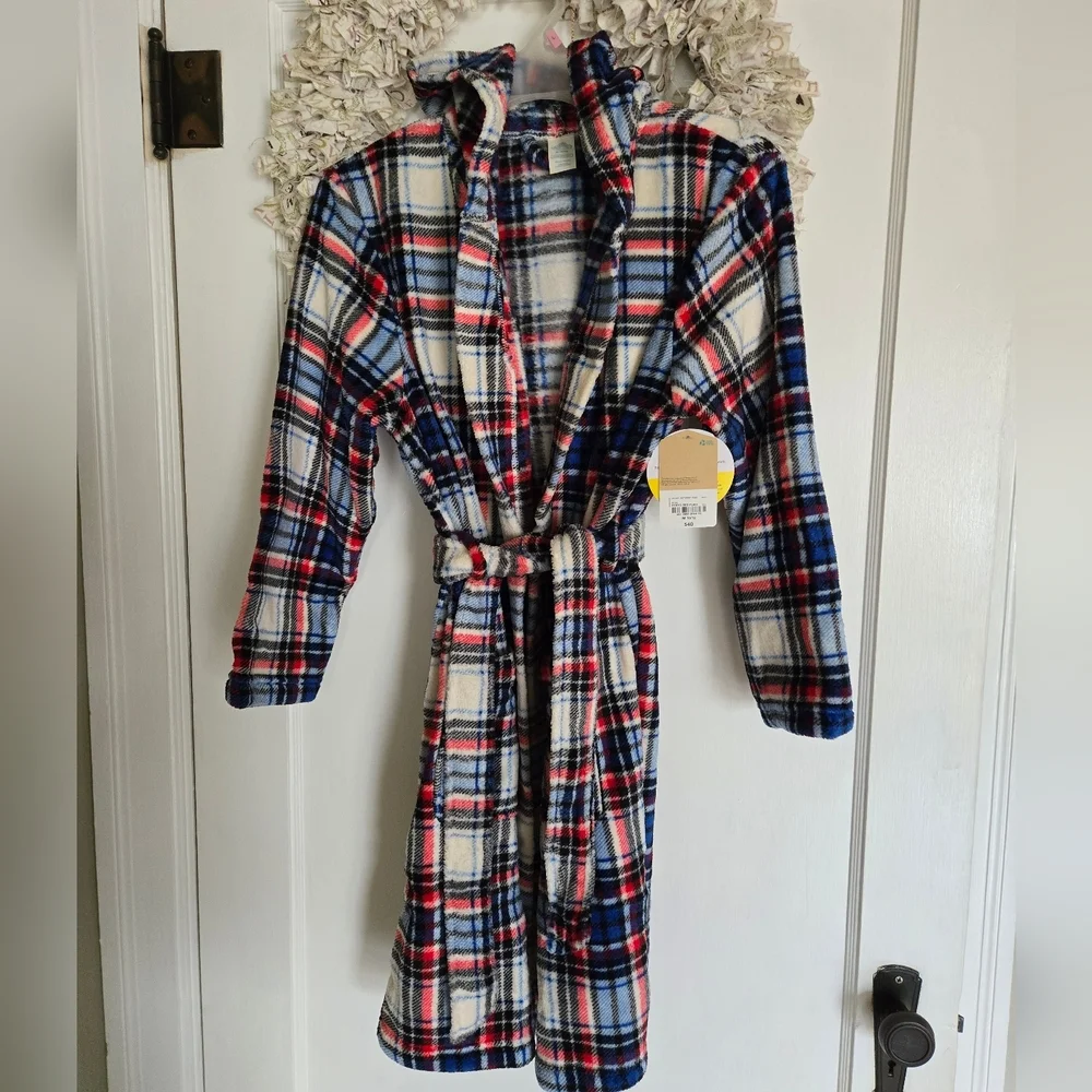 There Abouts Tokyo Red Plaid Robe Sz M 10/12